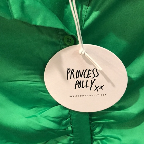 New Princes Polly Dress Womens 8 Kelly Green Silky Ruching Button Bohemian Hip - Picture 4 of 10